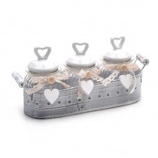 3 Glass Jars in Metal Crate Heart Lids Vintage Basket Caddy Nuts Snacks Sweets 5060568602530  122981451095